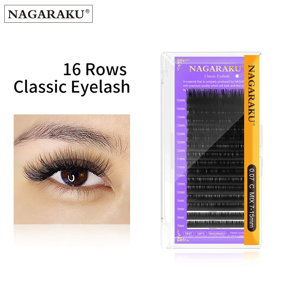 NAGARAKU 16Rows Classic Individual Eyelash Extension Lashes Matte Black Professional Soft Natural LadyShow.Store