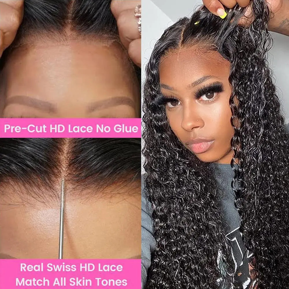 Glueless Wig Deep Wave Human Hair Wigs Ready To Wear Pre-Cut Lace Wear And Go Glueless Wigs Lace Front Human Hair Wig For Women LadyShow.Store