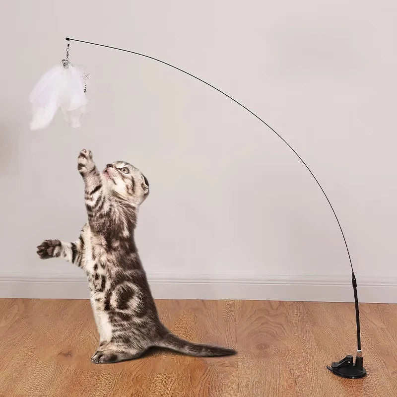 Interactive Cat Toy Handfree Cat Stick Playing Kitten Playing Teaser Wand Toy Suction Cup Bird/Feather Cat Wand Pet Supplies Pi-Mart