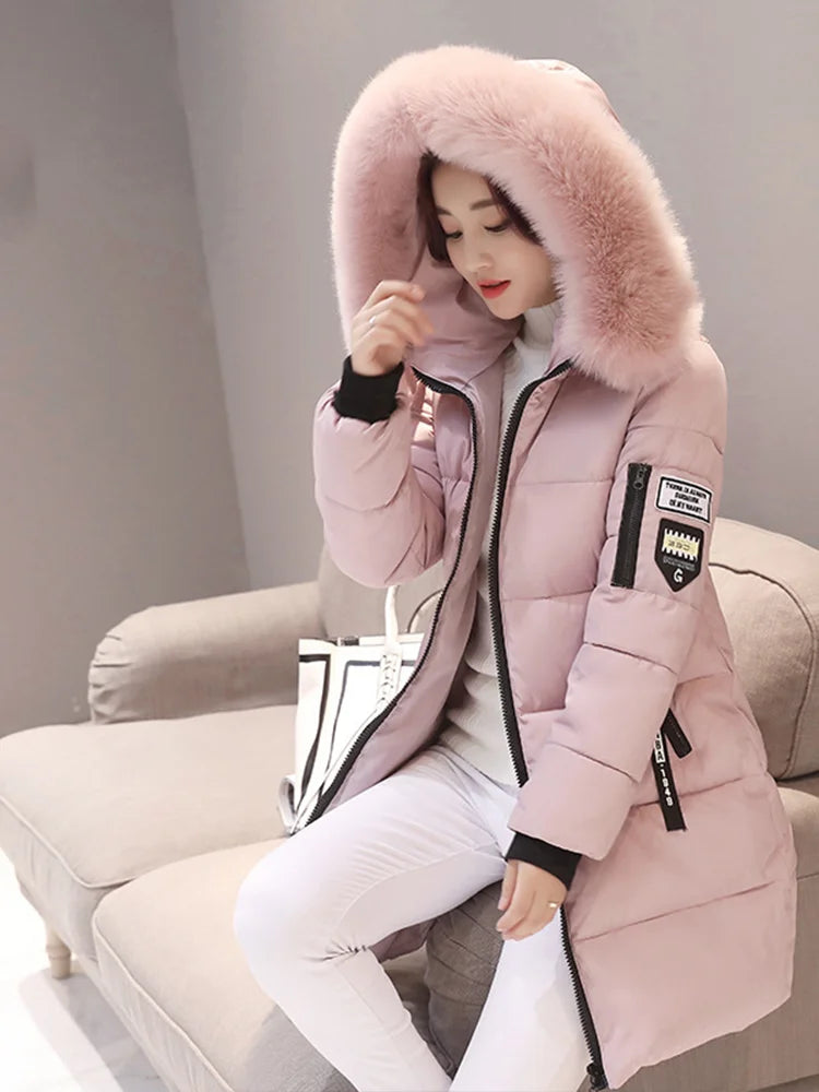Winter Warm Fur Collar Hooded Women Parka Fashion Comfortable Zipper Pockets Design Long Jacket Elegant Slim Thick Female Coats LadyShow.Store