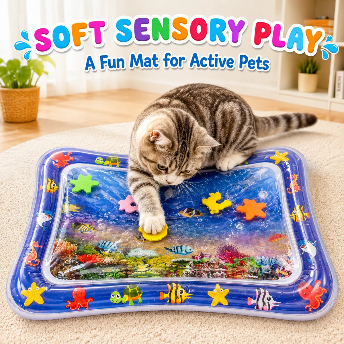 1PC Pet Water Play Mat Interactive Cat Toy Inflatable Sensory Splash Mat for Cats Dogs Indoor Enrichment Exercise Training Toy Pi-Mart