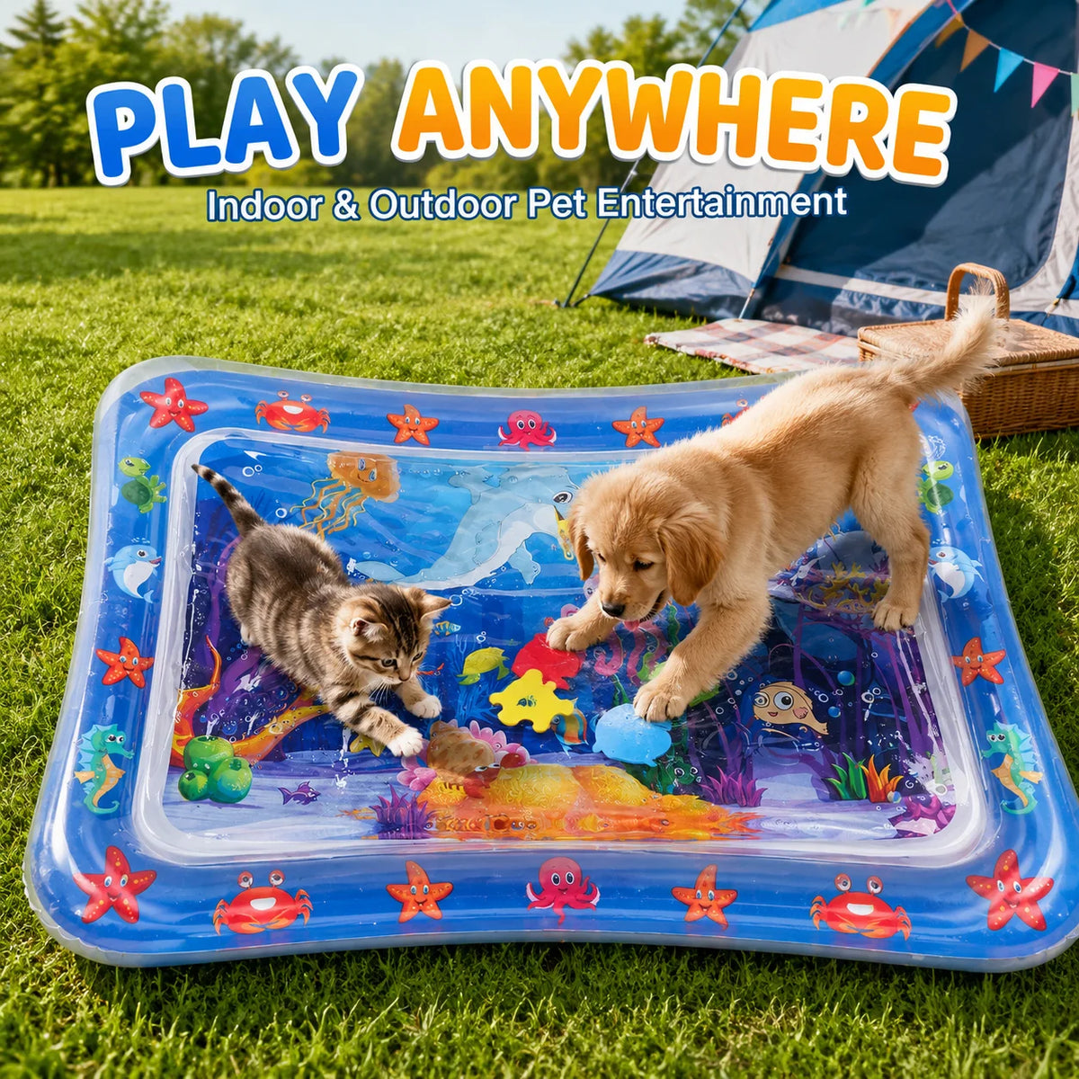 1PC Pet Water Play Mat Interactive Cat Toy Inflatable Sensory Splash Mat for Cats Dogs Indoor Enrichment Exercise Training Toy Pi-Mart