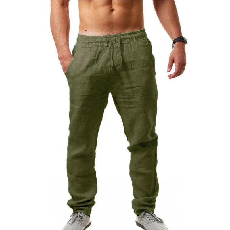 Summer Men Sport Gym Pants Soild Cotton Linen Pants Breathable Casual Training Trousers Joggers Hip Pop Sweatpants Streetwear Pi-Mart