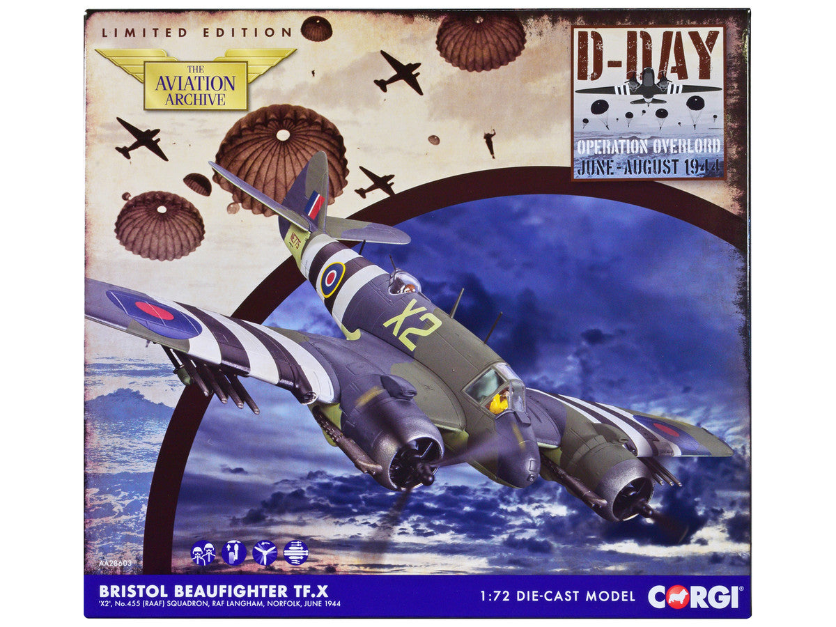 Bristol Beaufighter TF.X Fighter Aircraft "NE775/X2 455 Squadron RAF Langham Norfolk" (1944) British Royal Air Force "The Aviation Archive" Series 1/72 Diecast Model by Corgi LuxuryLifeWay Online Store