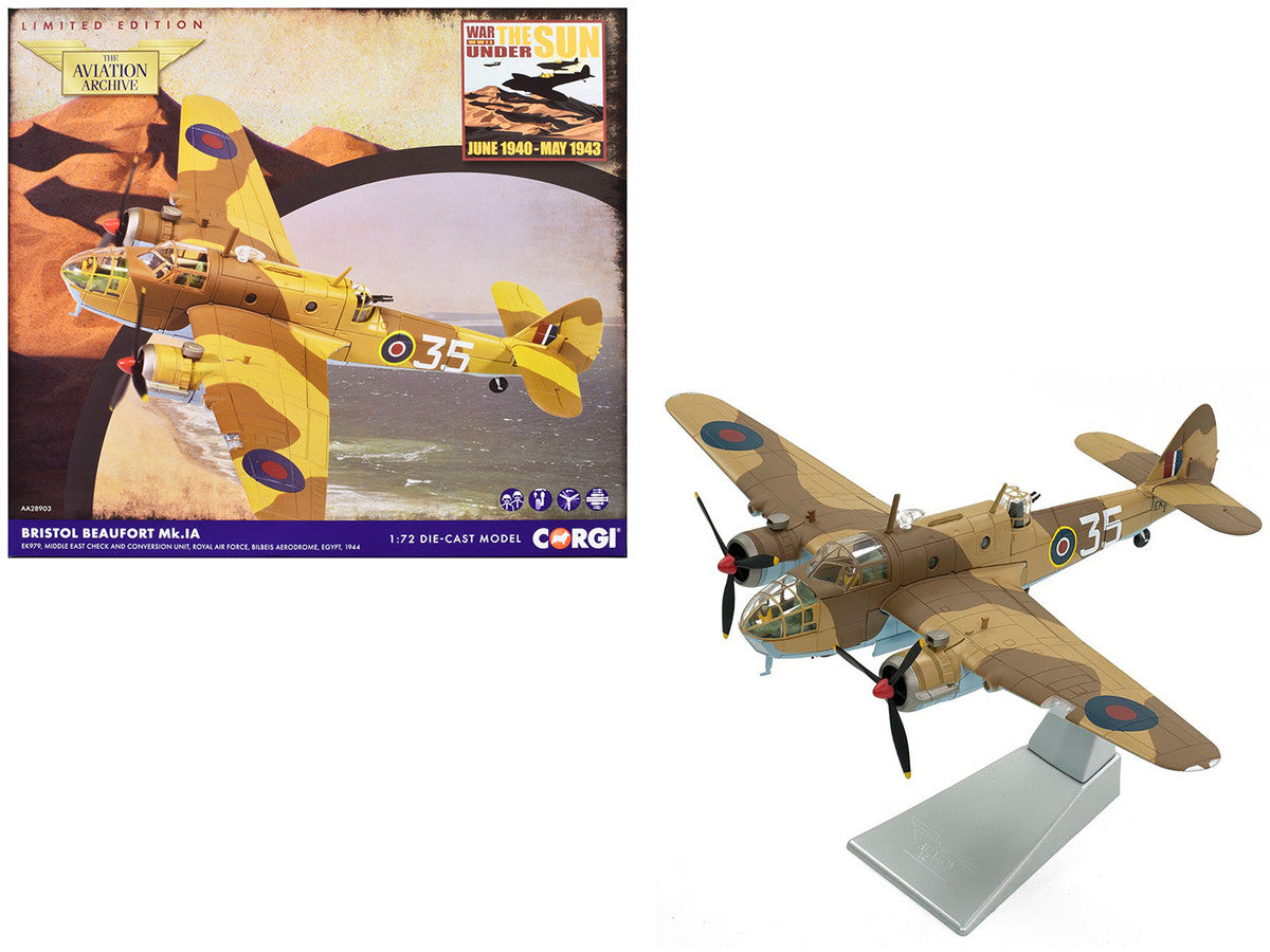 Bristol Beaufort MkIa Bomber Aircraft "EK979 Middle East Check and Conversion Unit" (1944) British Royal Air Force "The Aviation Archive" Series 1/72 Diecast Model by Corgi LuxuryLifeWay Online Store