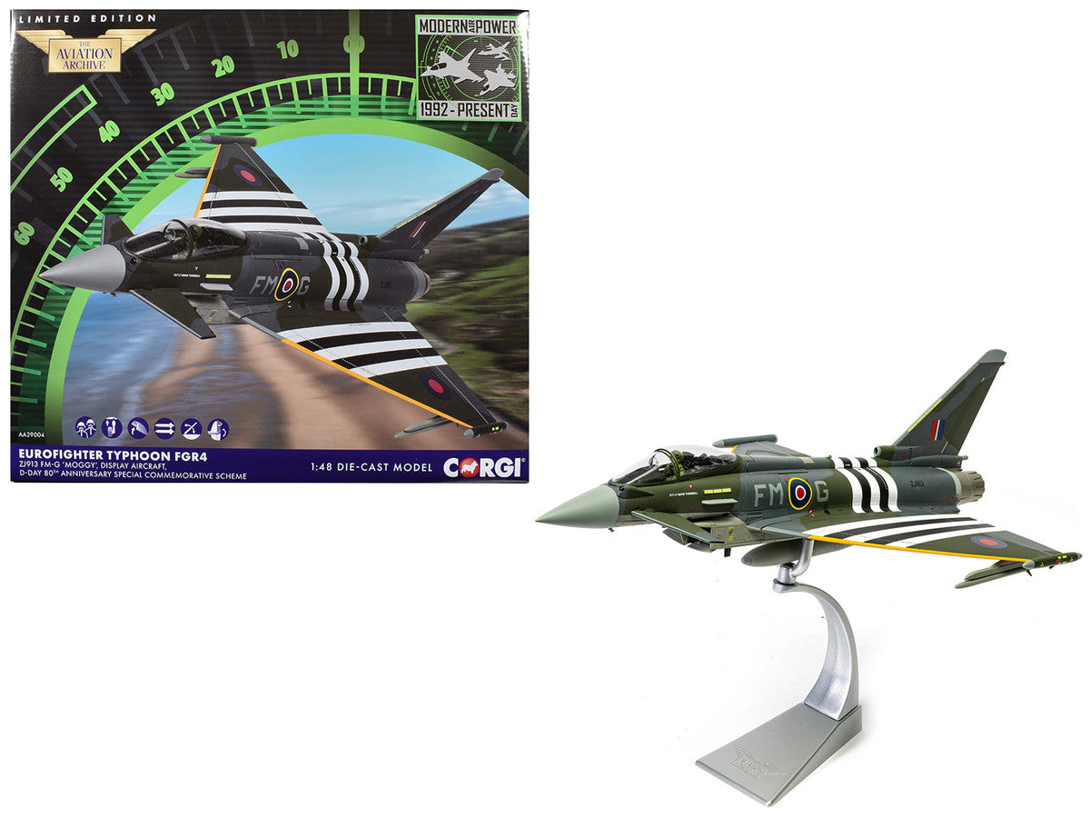 Eurofighter Typhoon FGR4 Fighter Aircraft "ZJ913 FM-G Moggy D-Day 80th Anniversary Display Scheme" (2024) Royal Air Force "The Aviation Archive" Series 1/48 Diecast Model by Corgi LuxuryLifeWay Online Store
