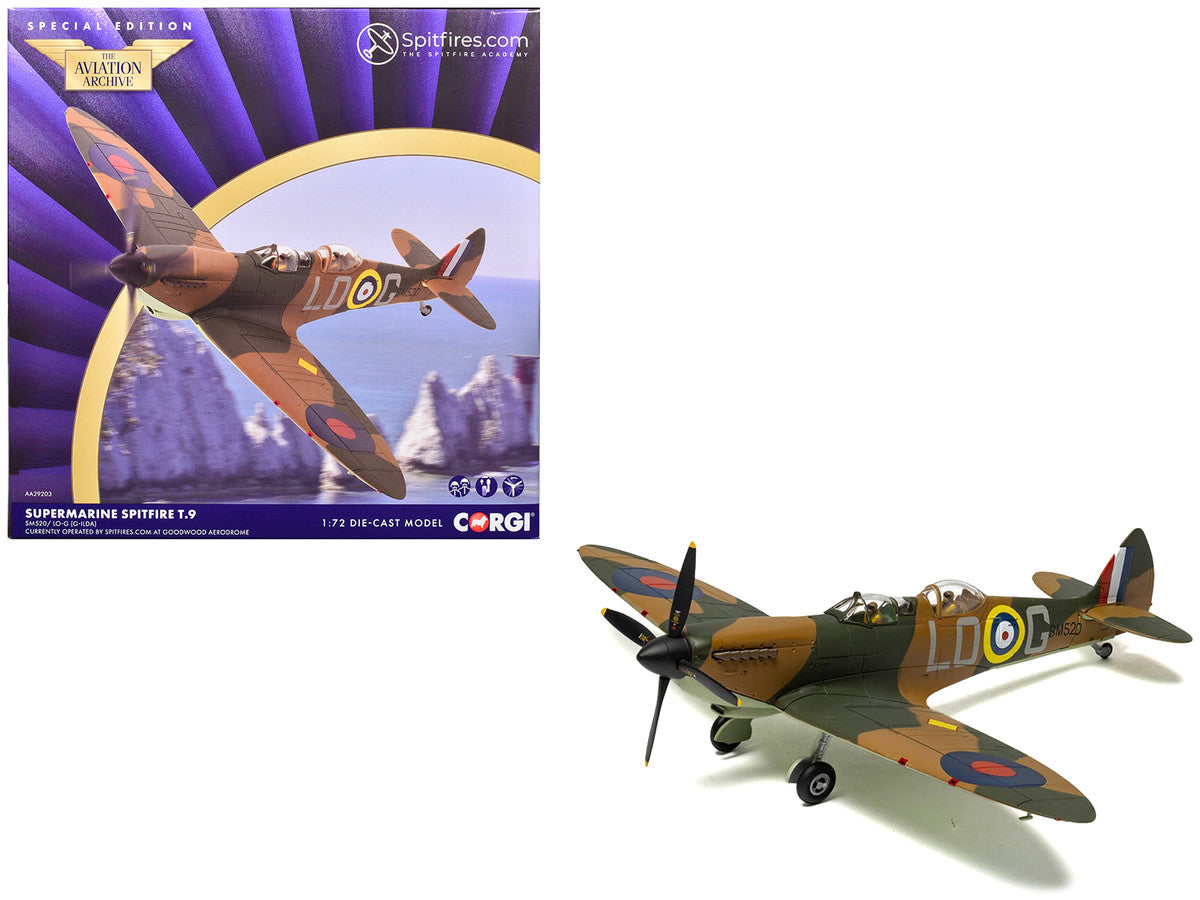 Supermarine Spitfire T.9 Aircraft "SM520 Spitfires.com Goodwood Aerodrome" British Royal Air Force "The Aviation Archive" Series 1/72 Diecast Model by Corgi LuxuryLifeWay Online Store
