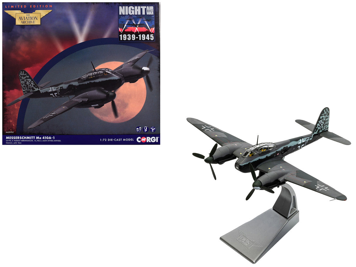 Messerschmitt Me 410A-1 Aircraft "U5+FE Lt. Rudolf Abrahamczik 14./KG.2 Laon-Athies Airfield France" (1943) German Luftwaffe "The Aviation Archive" Series 1/72 Diecast Model Car by Corgi LuxuryLifeWay Online Store