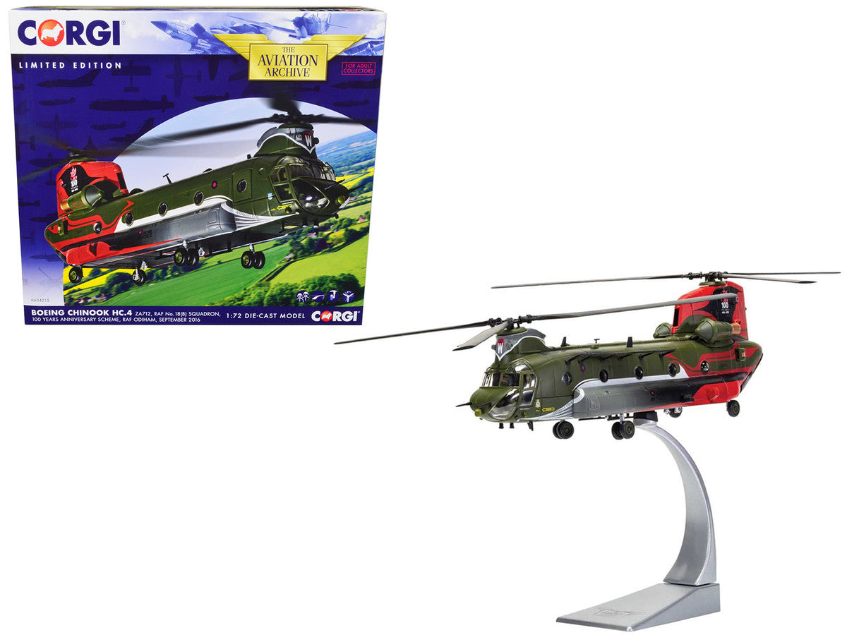 Boeing Chinook HC.4 Helicopter "ZA712 RAF No.18 (B) Squadron 100 Years Anniversary Scheme RAF Odiham" (September 2016) Royal Air Force "The Aviation Archive" Series 1/72 Diecast Model by Corgi LuxuryLifeWay Online Store