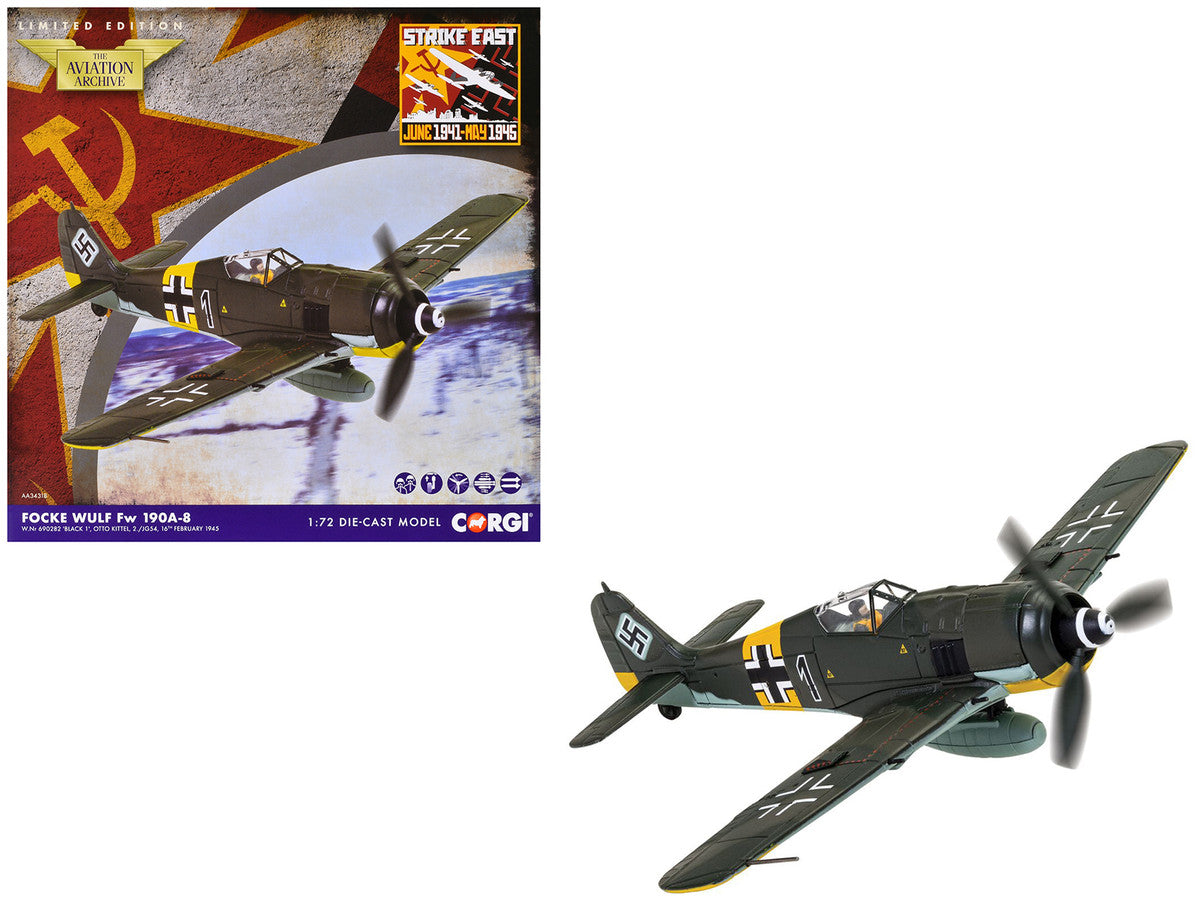 Focke-Wulf Fw 190A-8 Fighter Aircraft "Black 1 Oberleutnant Otto Kittel 2./JG54" (1945) German Luftwaffe "The Aviation Archive" Series 1/72 Diecast Model by Corgi LuxuryLifeWay Online Store