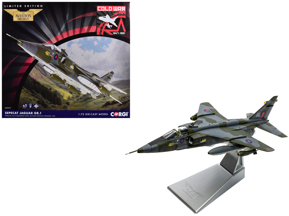 SEPECAT Jaguar GR.1 Aircraft "XX963/AL No.14 Squadron RAF Germany Bruggen" (1976) Royal Air Force "The Aviation Archive" Series 1/72 Diecast Model Car by Corgi LuxuryLifeWay Online Store
