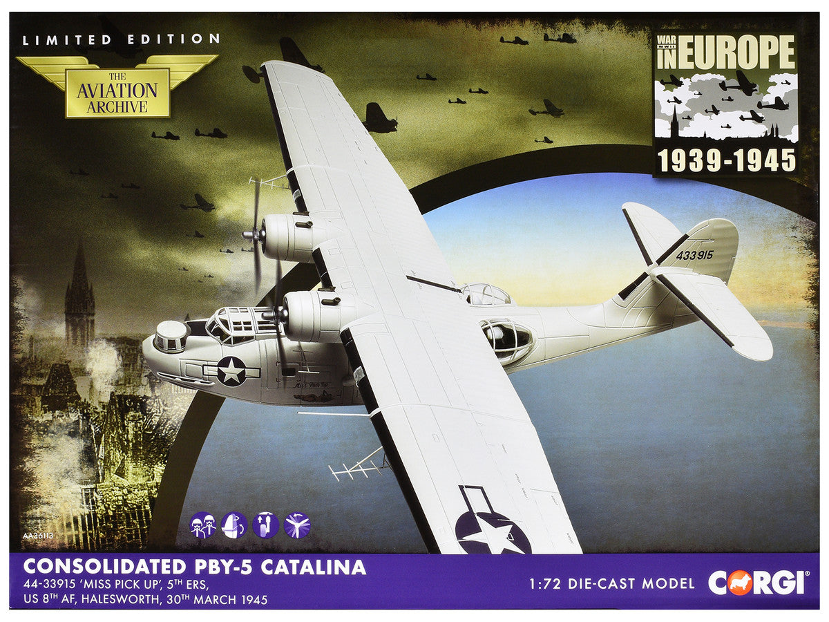 Consolidated PBY-5 Catalina Patrol Aircraft "Miss Pick Up 5th ERS 8th AF Halesworth" (1945) United States Army Air Forces "The Aviation Archive" Series 1/72 Diecast Model by Corgi LuxuryLifeWay Online Store