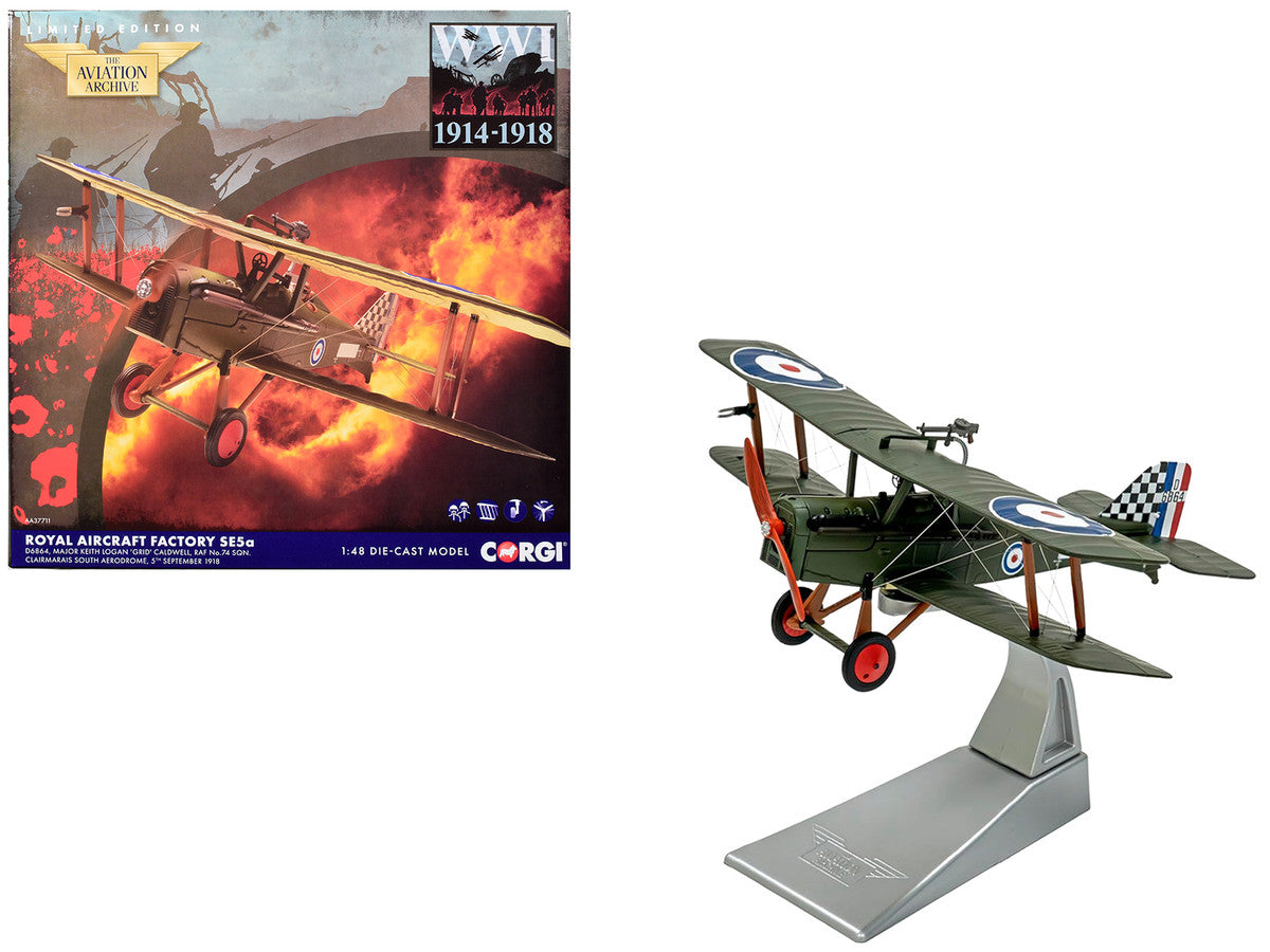 Royal Aircraft Factory SE5a Biplane Aircraft "D6864 Major Keith Logan Caldwell No. 74 Squadron Clairmarais South Aerodrome" (1918) Royal Air Force "The Aviation Archive" Series 1/48 Diecast Model by Corgi LuxuryLifeWay Online Store