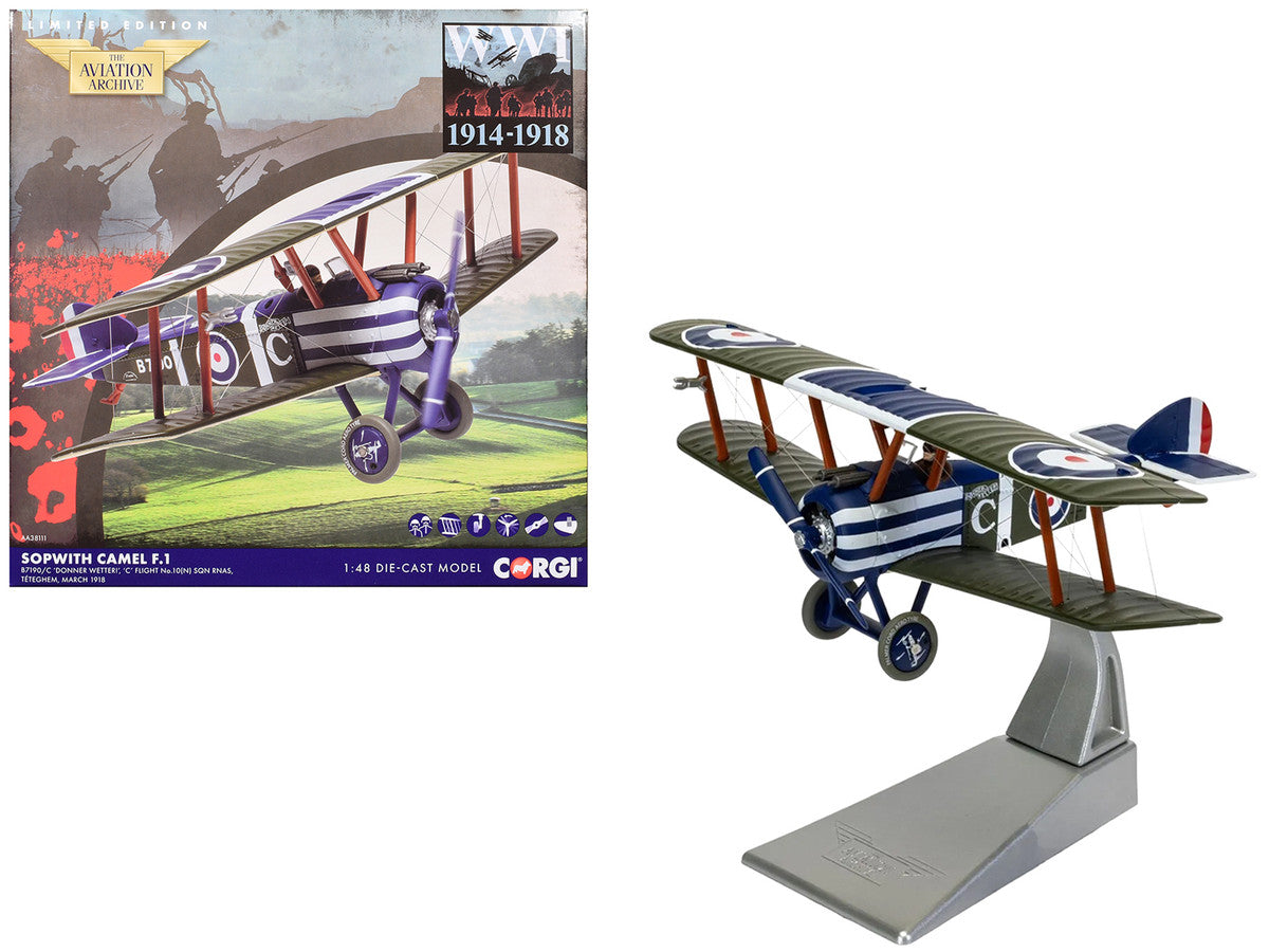 Sopwith Camel F.1 Aircraft "B7190 Donner Wetter! 'C' Flight No. 10 Squadron" (1918) Royal Naval Air Service "The Aviation Archive" Series 1/48 Diecast Model by Corgi LuxuryLifeWay Online Store