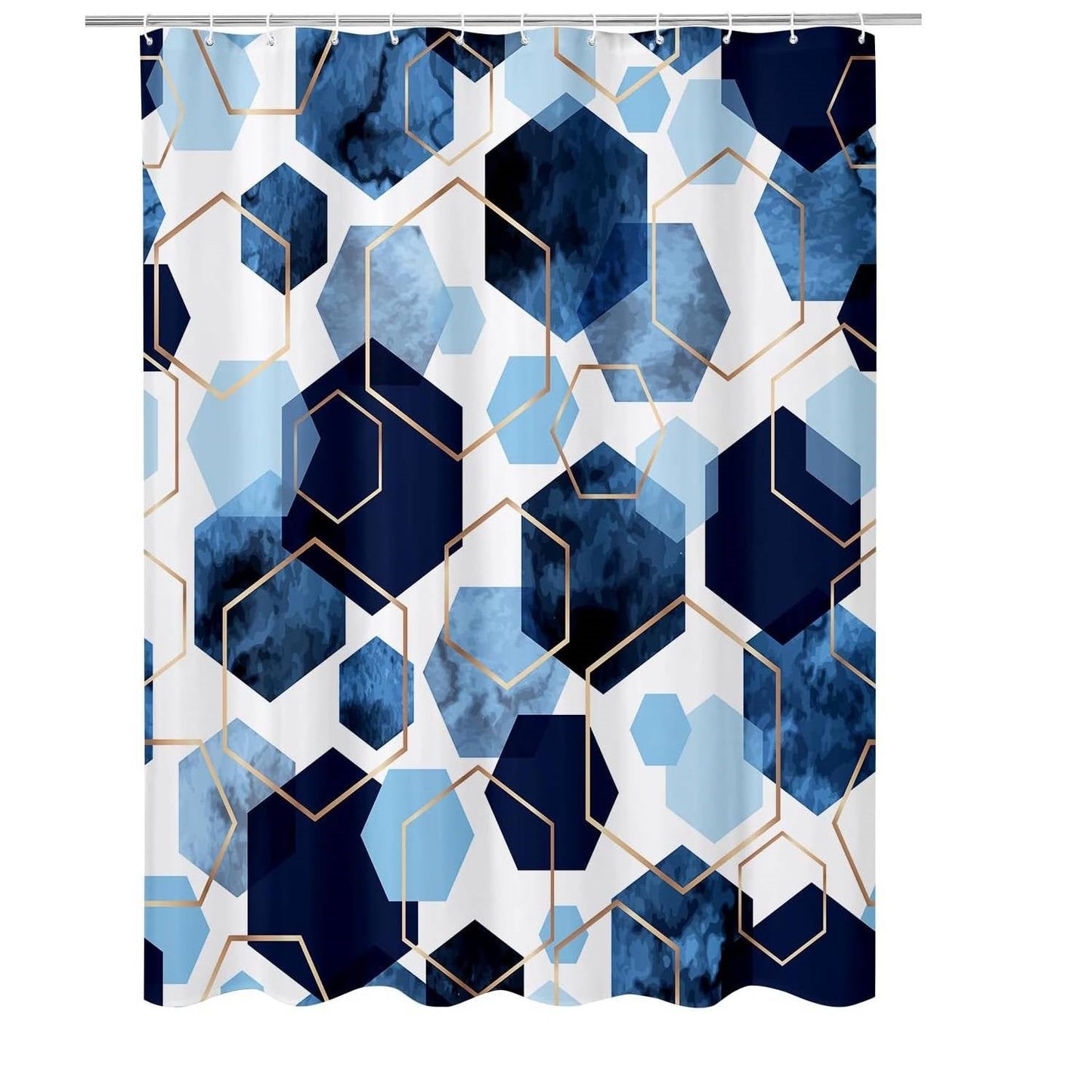 72"W x 78"H Blue White Hexagon Geometric Pattern Polyester Shower Curtain