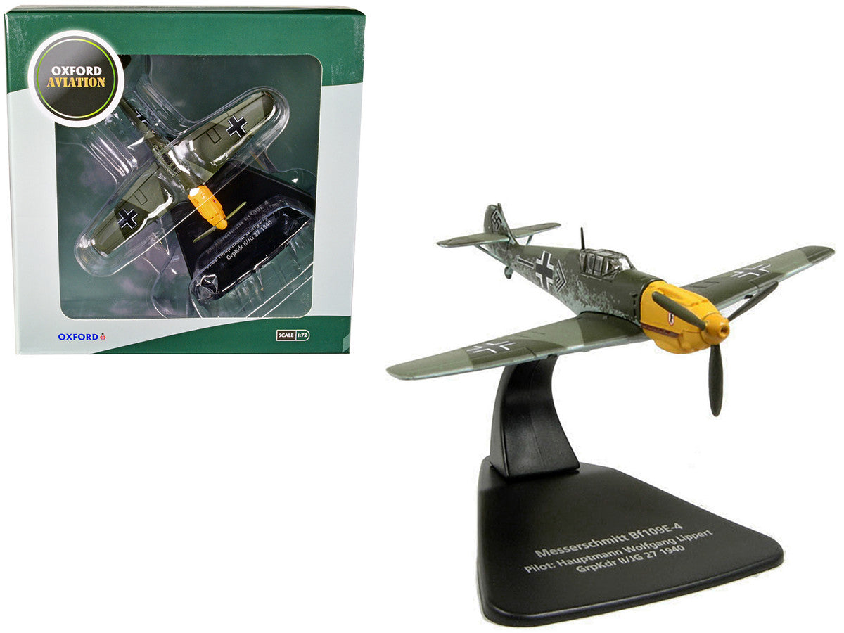 Messerschmitt Bf 109E-4 Fighter Plane Pilot: Hauptmann Wolfgang Lippert GrpKdr II/JG 27 (1940) "Oxford Aviation" Series 1/72 Diecast Model Airplane by Oxford Diecast LuxuryLifeWay Online Store