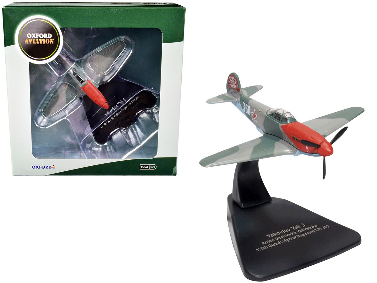 Yakovlev Yak 3 Fighter Aircraft "Anton Dmitrievich Yakimenko 150th Guards Fighter Regiment T/N 360" USSR "Oxford Aviation" Series 1/72 Diecast Model Airplane by Oxford Diecast LuxuryLifeWay Online Store