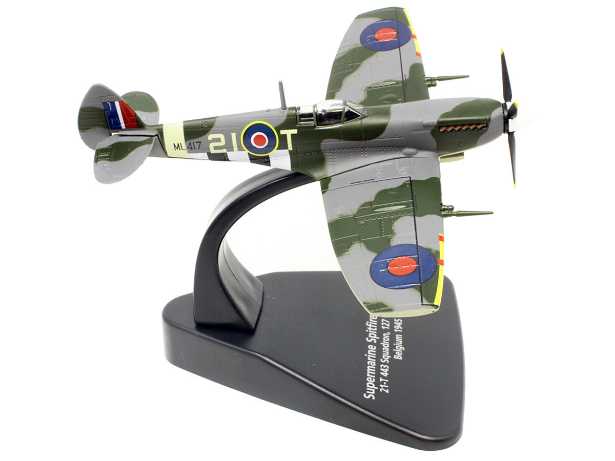 Supermarine Spitfire Mk IXE Fighter Aircraft "21-T 443 Squadron 127 Wing Belgium" (1945) Royal Canadian Air Force "Oxford Aviation" Series 1/72 Diecast Model Airplane by Oxford Diecast LuxuryLifeWay Online Store