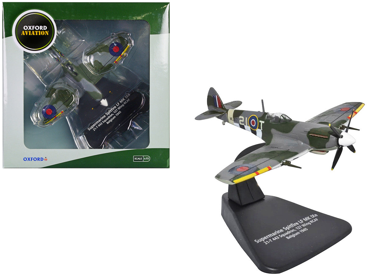 Supermarine Spitfire Mk IXE Fighter Aircraft "21-T 443 Squadron 127 Wing Belgium" (1945) Royal Canadian Air Force "Oxford Aviation" Series 1/72 Diecast Model Airplane by Oxford Diecast LuxuryLifeWay Online Store
