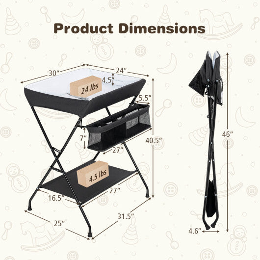 Baby Storage Folding Diaper Changing Table-Black - Color: Black LuxuryLifeWay Online Store