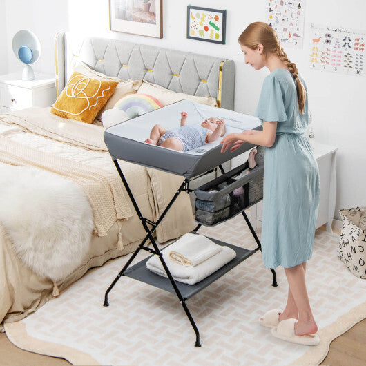 Baby Storage Folding Diaper Changing Table-Gray - Color: Gray LuxuryLifeWay Online Store