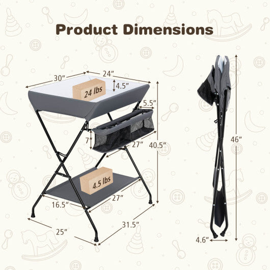 Baby Storage Folding Diaper Changing Table-Gray - Color: Gray LuxuryLifeWay Online Store