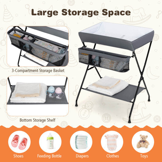 Baby Storage Folding Diaper Changing Table-Gray - Color: Gray LuxuryLifeWay Online Store