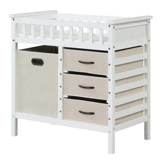 Wooden Baby Changing Table Diaper Changing Station with 3 Fabric Storage Drawers-Beige LuxuryLifeWay Online Store