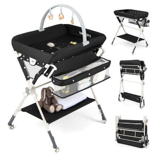 Baby Changing Table Foldable Diaper Changing Station with Storage Bag and Shelf-Black LuxuryLifeWay Online Store