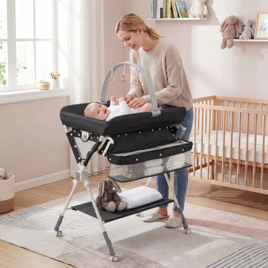Baby Changing Table Foldable Diaper Changing Station with Storage Bag and Shelf-Black LuxuryLifeWay Online Store
