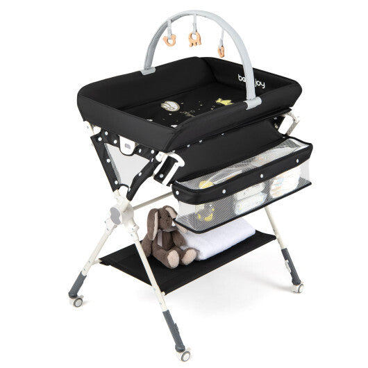 Baby Changing Table Foldable Diaper Changing Station with Storage Bag and Shelf-Black LuxuryLifeWay Online Store