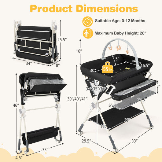 Baby Changing Table Foldable Diaper Changing Station with Storage Bag and Shelf-Black LuxuryLifeWay Online Store