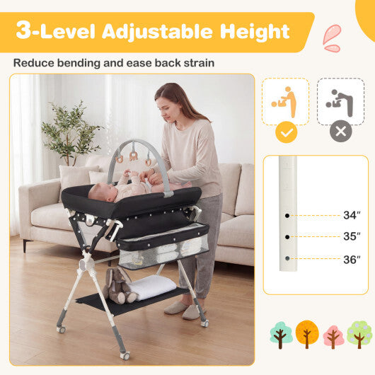 Baby Changing Table Foldable Diaper Changing Station with Storage Bag and Shelf-Black LuxuryLifeWay Online Store
