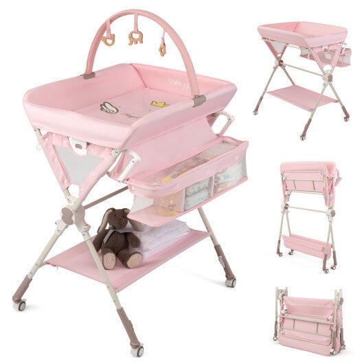 Baby Changing Table Foldable Diaper Changing Station with Storage Bag and Shelf-Black LuxuryLifeWay Online Store