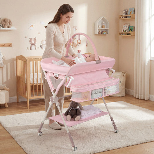 Baby Changing Table Foldable Diaper Changing Station with Storage Bag and Shelf-Black LuxuryLifeWay Online Store