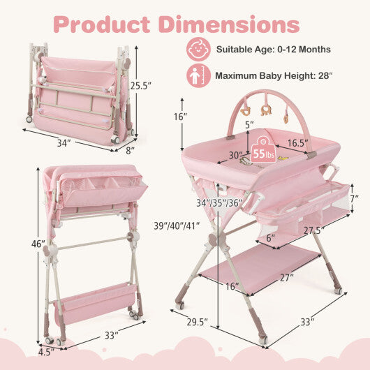 Baby Changing Table Foldable Diaper Changing Station with Storage Bag and Shelf-Black LuxuryLifeWay Online Store