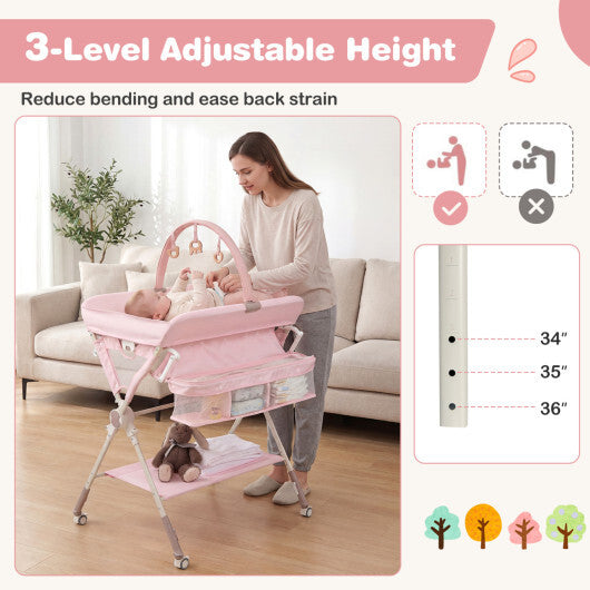 Baby Changing Table Foldable Diaper Changing Station with Storage Bag and Shelf-Black LuxuryLifeWay Online Store