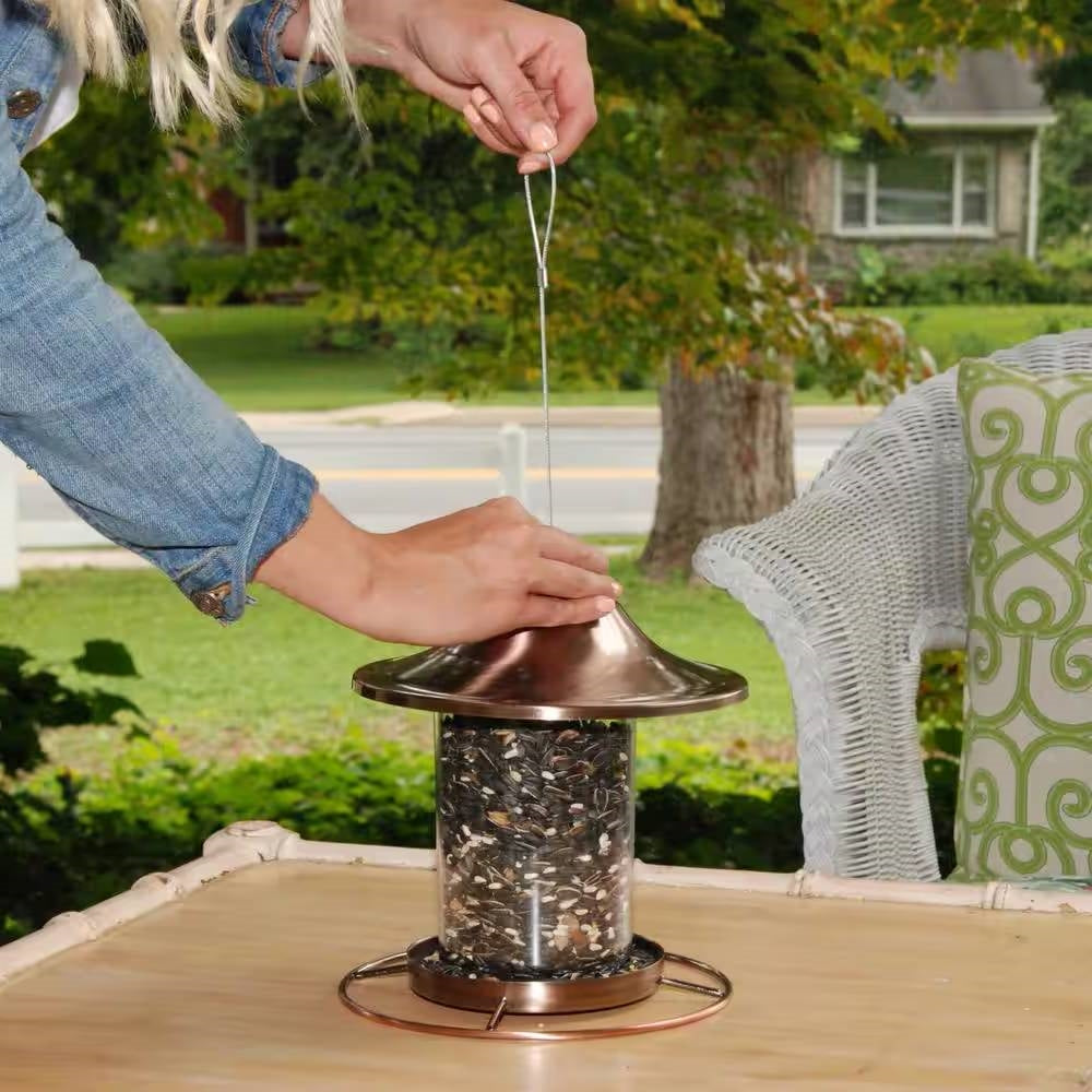 Copper Bird Feeder with Plastic Seed Reservoir Tube and Circular Perch LuxuryLifeWay Online Store