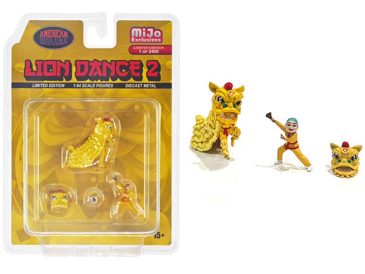 "Lion Dance 2" 4 piece Diecast Figure Set (1 Figures 1 Lion 2 Accessories) Limited Edition to 2400 pieces Worldwide for 1/64 Scale Models by American Diorama LuxuryLifeWay Online Store