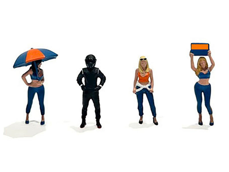 "Grid Girls" 5 piece Diecast Figure Set (4 People Figures 1 Umbrella) Limited Edition to 3600 pieces Worldwide for 1/64 Scale Models by American Diorama LuxuryLifeWay Online Store