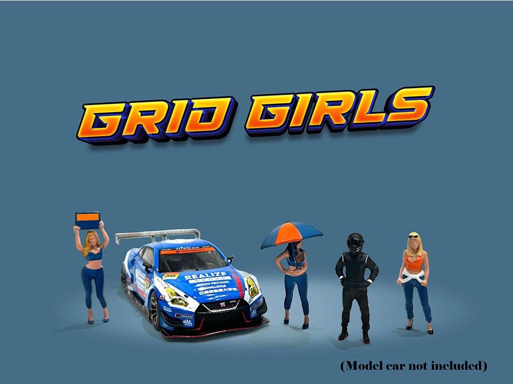 "Grid Girls" 5 piece Diecast Figure Set (4 People Figures 1 Umbrella) Limited Edition to 3600 pieces Worldwide for 1/64 Scale Models by American Diorama LuxuryLifeWay Online Store