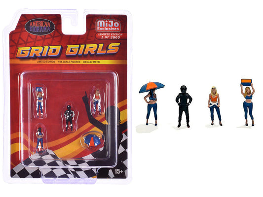 "Grid Girls" 5 piece Diecast Figure Set (4 People Figures 1 Umbrella) Limited Edition to 3600 pieces Worldwide for 1/64 Scale Models by American Diorama LuxuryLifeWay Online Store