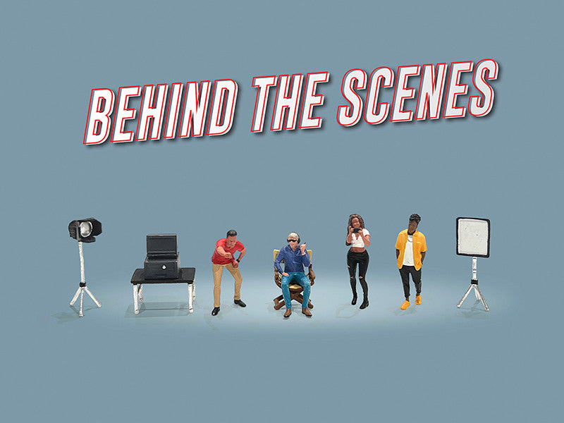 "Behind The Scenes" 7 piece (4 People 3 Accessories) Diecast Figures Set 1/64 Scale Models by American Diorama LuxuryLifeWay Online Store
