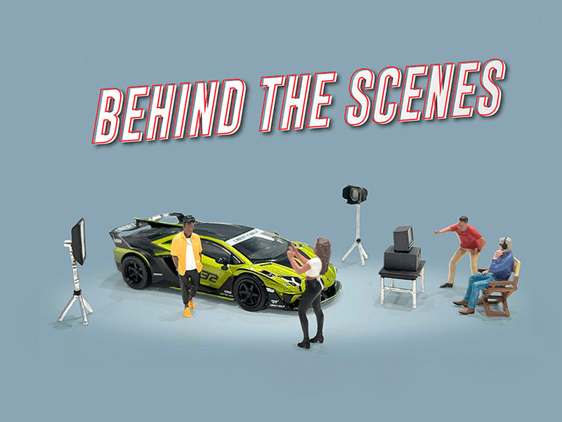 "Behind The Scenes" 7 piece (4 People 3 Accessories) Diecast Figures Set 1/64 Scale Models by American Diorama LuxuryLifeWay Online Store