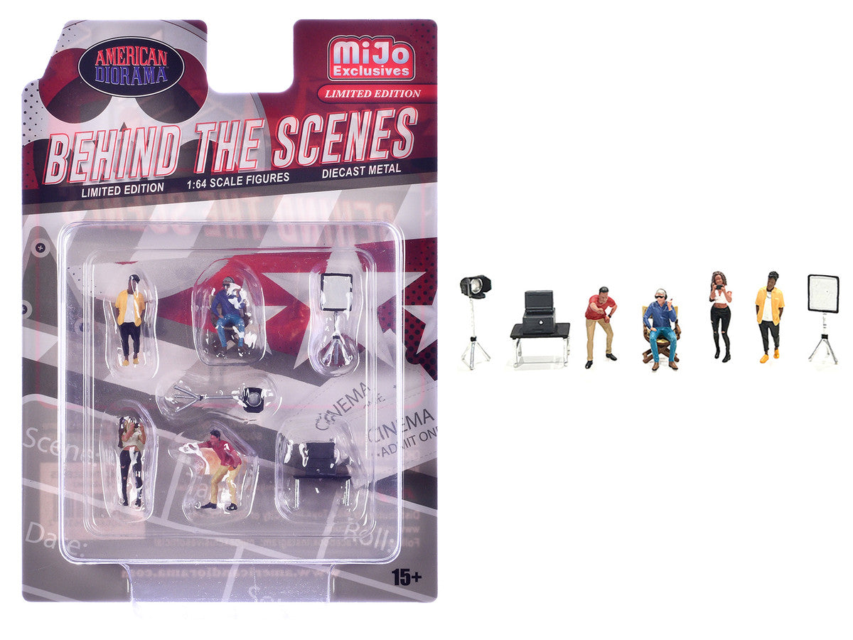 "Behind The Scenes" 7 piece (4 People 3 Accessories) Diecast Figures Set 1/64 Scale Models by American Diorama LuxuryLifeWay Online Store