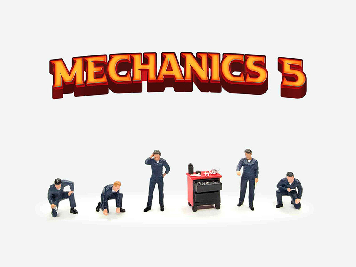 "Mechanics #5" 6 piece Diecast Figure Set (5 Figures 1 Tool Cabinet) Limited Edition for 1/64 Scale Models by American Diorama LuxuryLifeWay Online Store