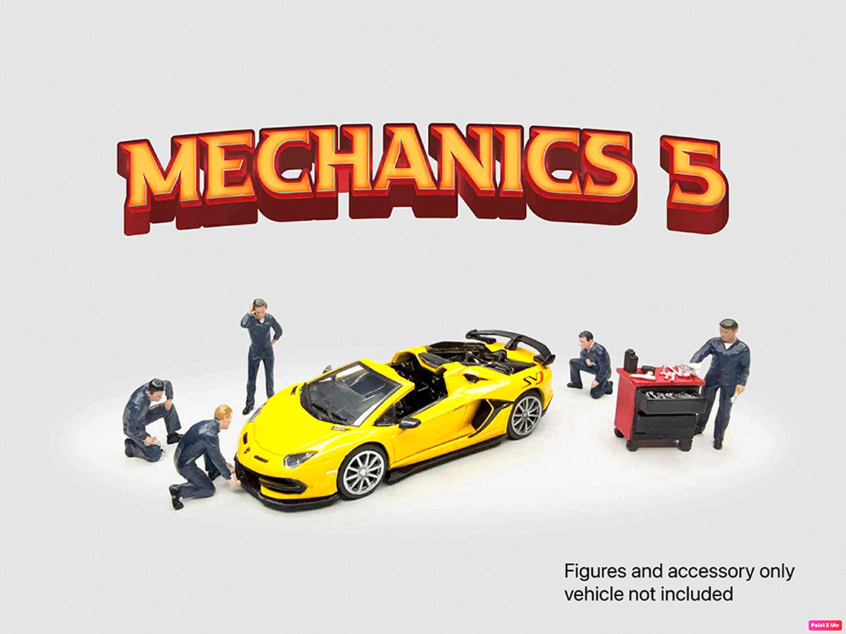 "Mechanics #5" 6 piece Diecast Figure Set (5 Figures 1 Tool Cabinet) Limited Edition for 1/64 Scale Models by American Diorama LuxuryLifeWay Online Store