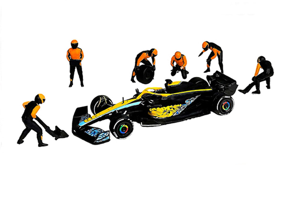 "Formula Pit Crew – Team Orange" 6 piece Diecast Figure Set (6 Figures) Limited Edition for 1/64 Scale Models by American Diorama LuxuryLifeWay Online Store