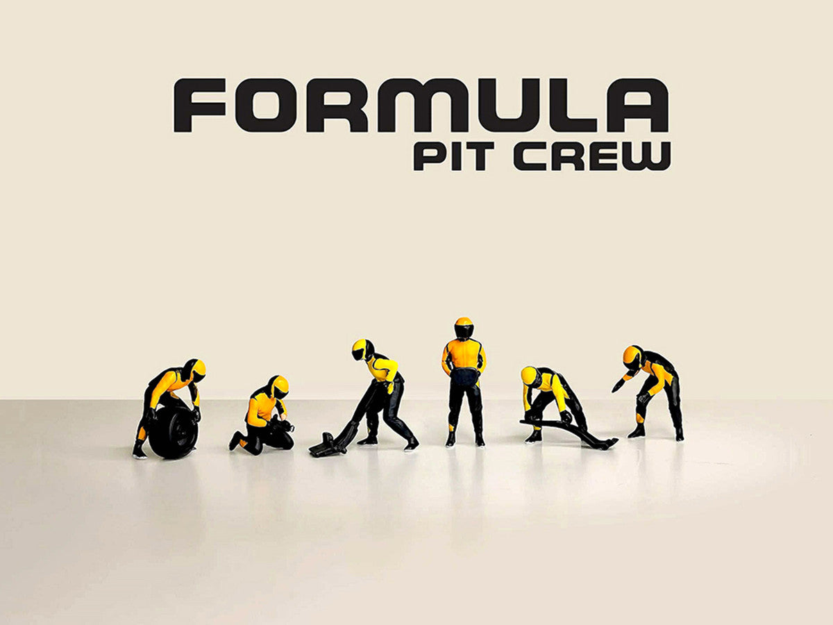 "Formula Pit Crew – Team Orange" 6 piece Diecast Figure Set (6 Figures) Limited Edition for 1/64 Scale Models by American Diorama LuxuryLifeWay Online Store