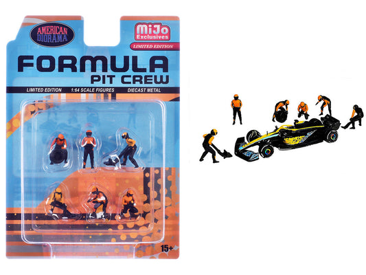 "Formula Pit Crew – Team Orange" 6 piece Diecast Figure Set (6 Figures) Limited Edition for 1/64 Scale Models by American Diorama LuxuryLifeWay Online Store